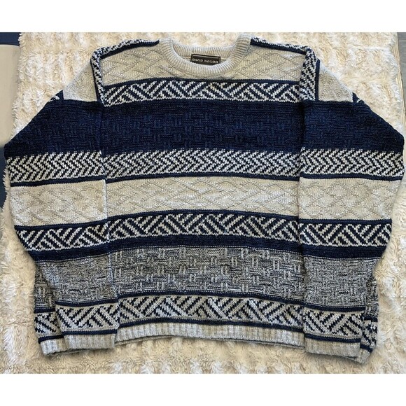 Vintage David Taylor Mens 2XL Classic Geometric Sweater - Picture 1 of 5
